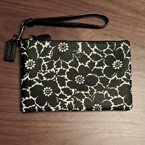 Coach Black and Cream Floral Wristlet